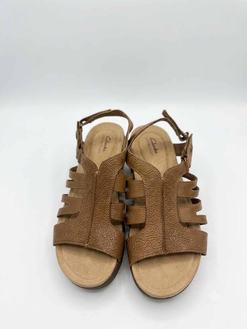 Clarks Collection Women's Brown Leather Comfort Sandals Adjustable Strap Size 10